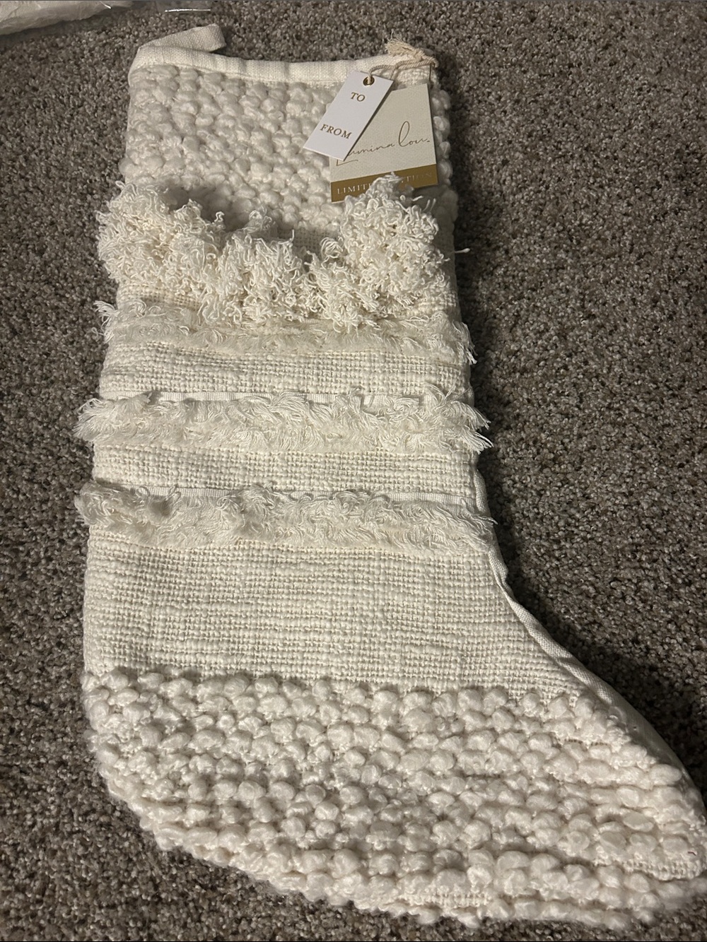 Multiple available Nordstrom Cream Textured Holiday Stocking with Layered Fringe